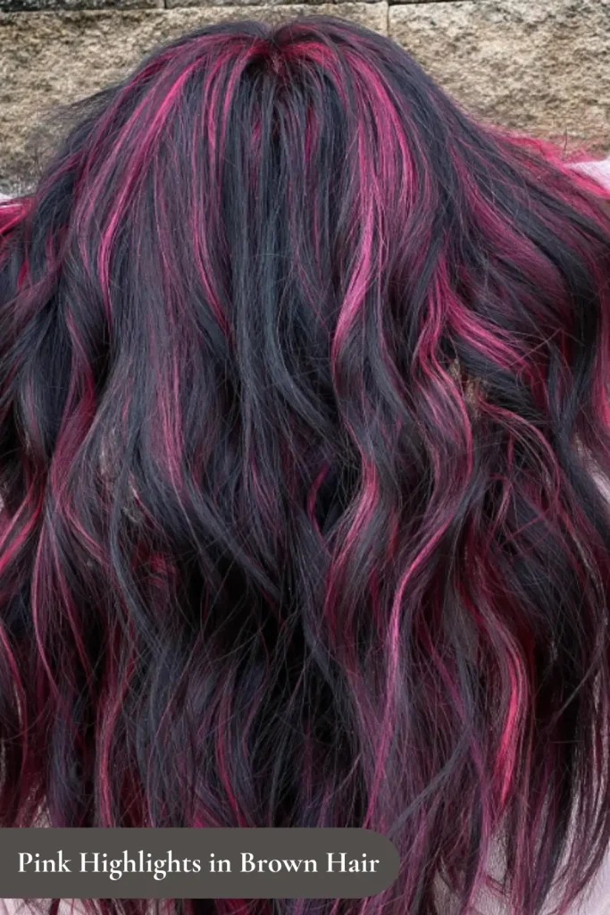 Pink Highlights in Brown Hair