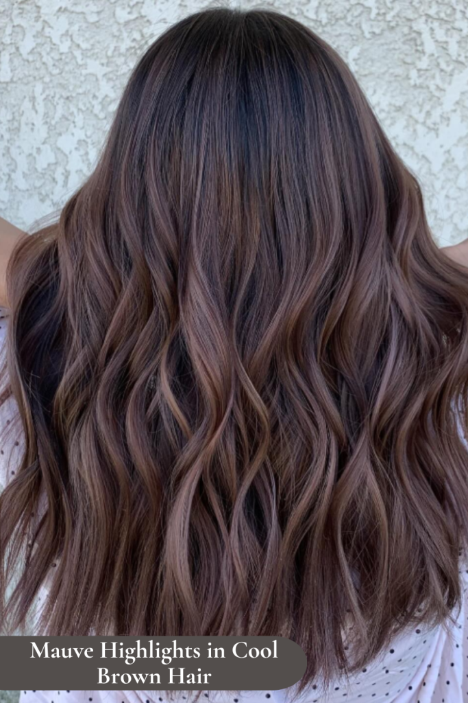 Mauve Highlights in Cool Brown Hair