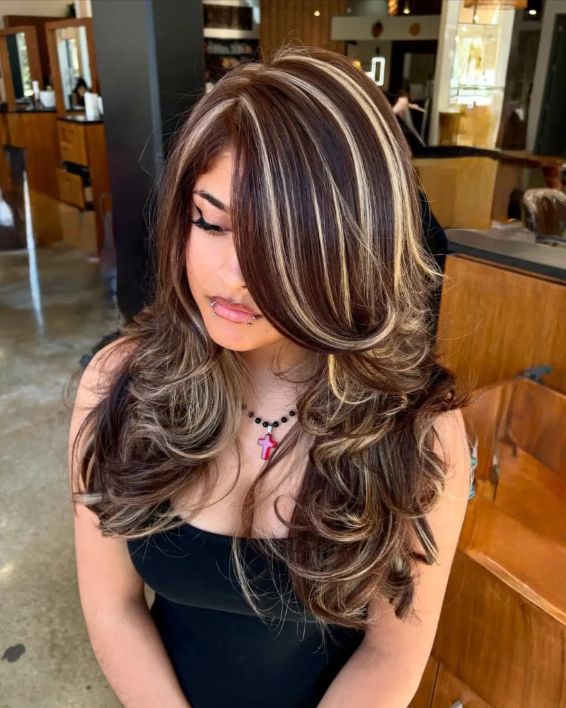 Blonde Chunky Highlights on Dark Brown Hair