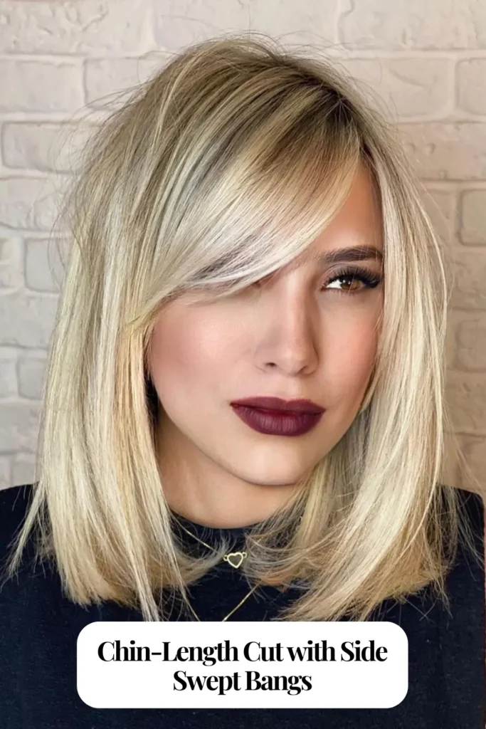 Chin-Length Cut with Side Swept Bangs