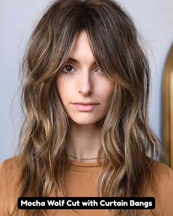 Mocha Wolf Cut with Curtain Bangs