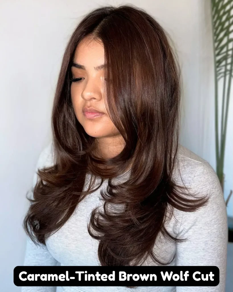 Caramel-Tinted Brown Wolf Cut