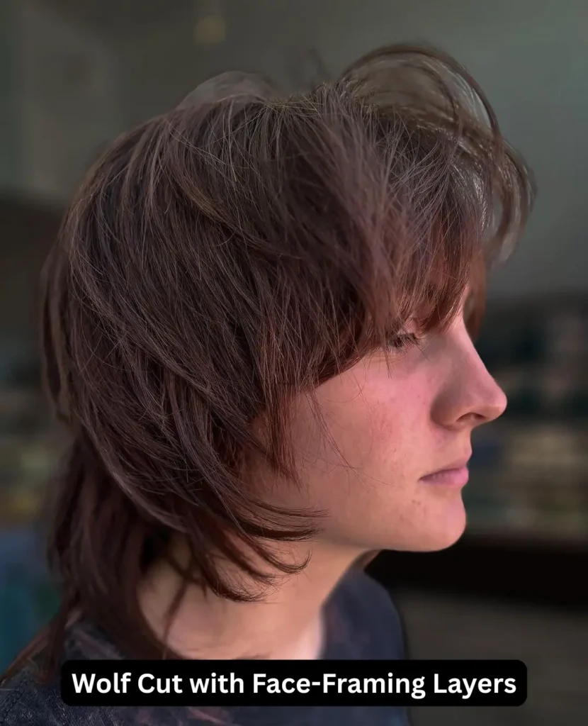 Tousled Brown Wolf Cut with Face-Framing Layers
