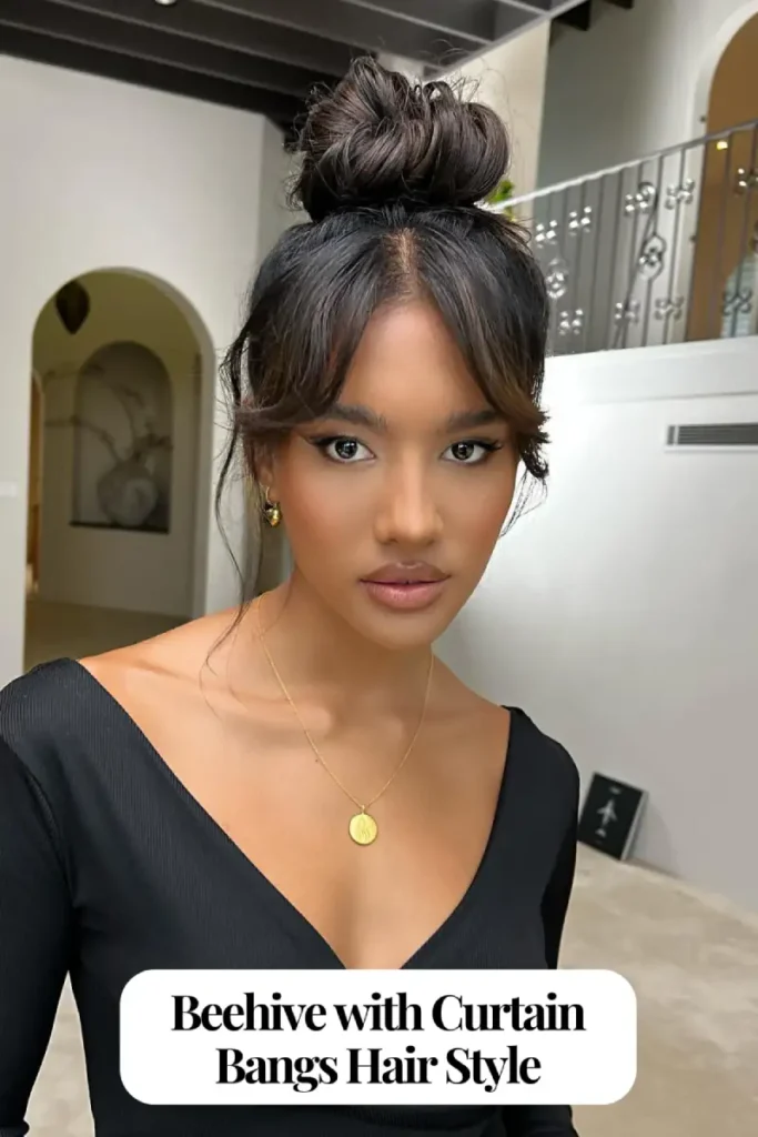 Beehive with Curtain Bangs