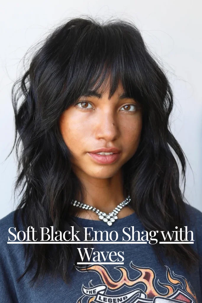 Soft Black Emo Shag with Waves – romantic layers