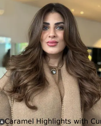 Caramel Highlights with Curtain Bangs