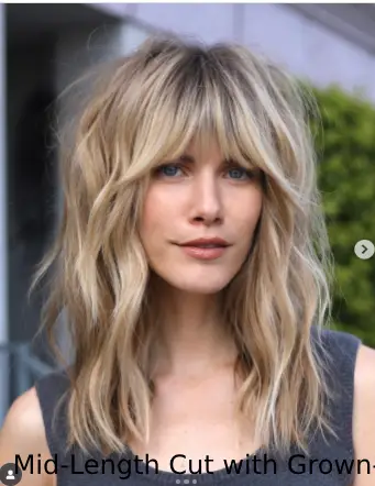  Mid-Length Cut with Grown-Out Bangs