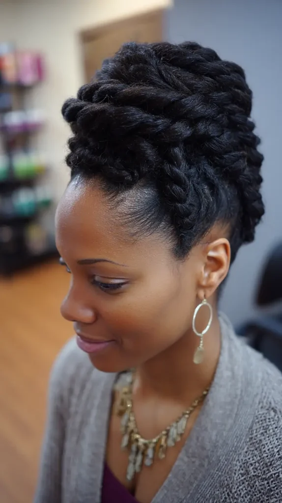 High Bun with Barrel Twists