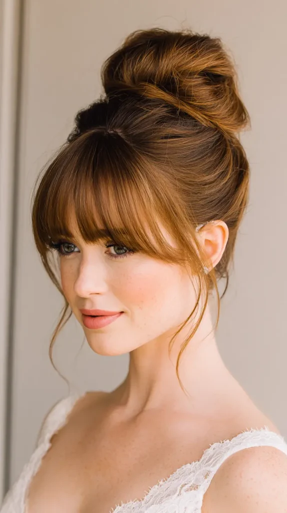 High Bun with Curtain Bangs