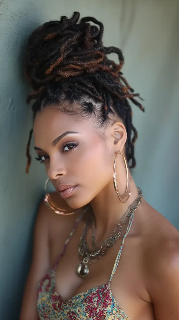 High Bun with Faux Locs or Marley Twists