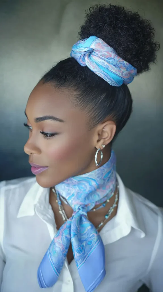 High Bun with a Silk Scarf