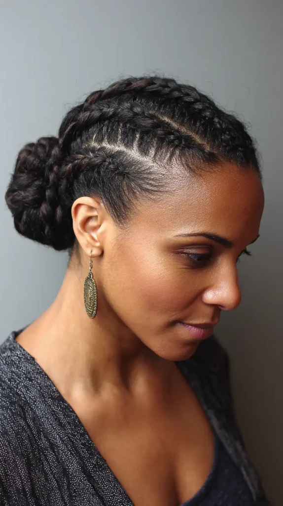Low Bun with Cornrows