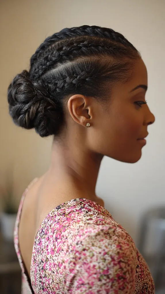 Low Bun with Cornrows