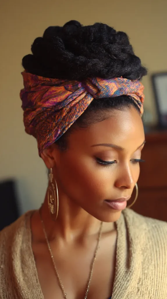 Natural Hair Bun with Headwrap