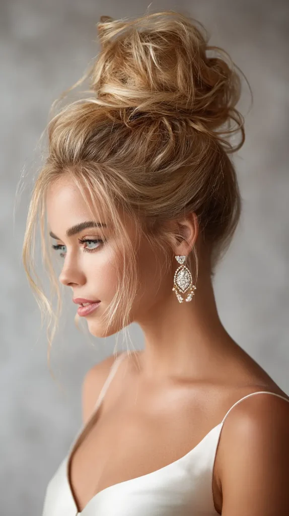 Textured High Bun with Loose Strands