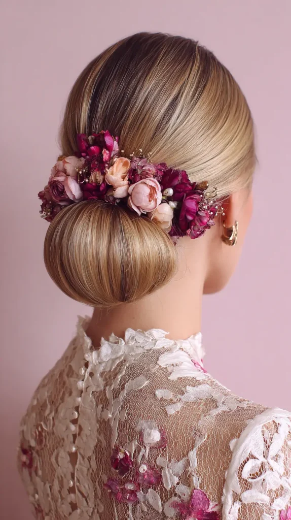 Floral-Adorned Low Bun