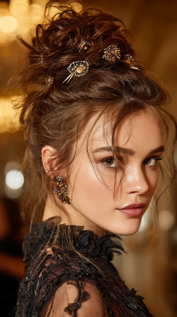 Messy Bun with Statement Pins