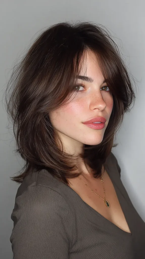 Shoulder-Length Lob with Feathered Side Bangs
