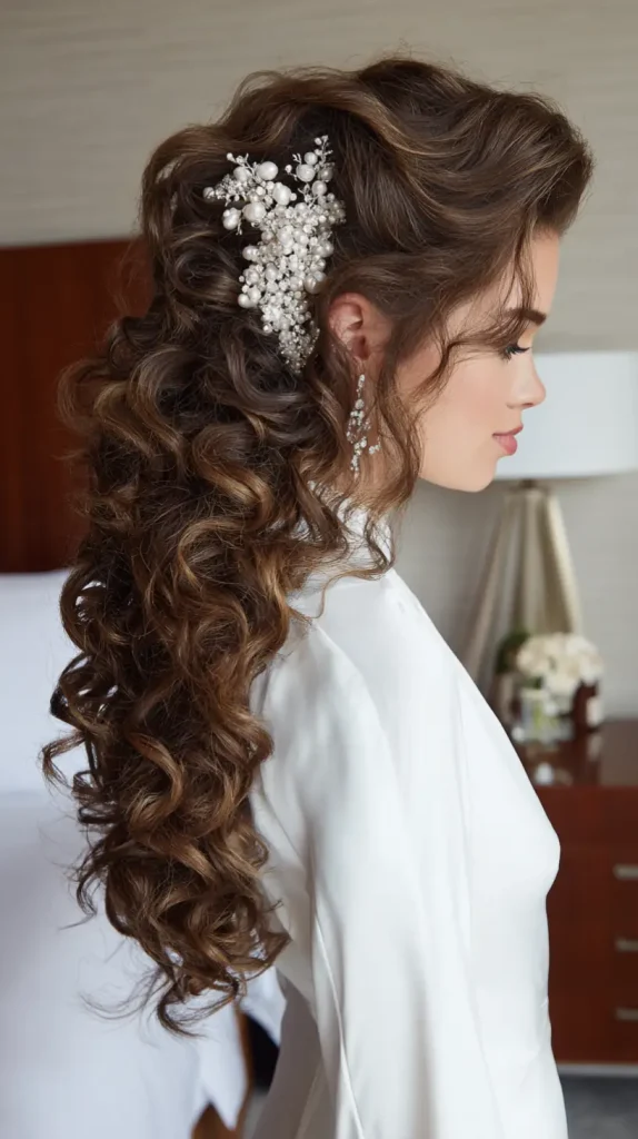 Side-Swept Curls with Hair Accessories