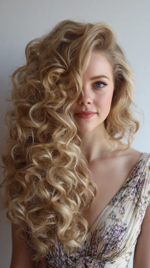 Voluminous Side Swept Curls